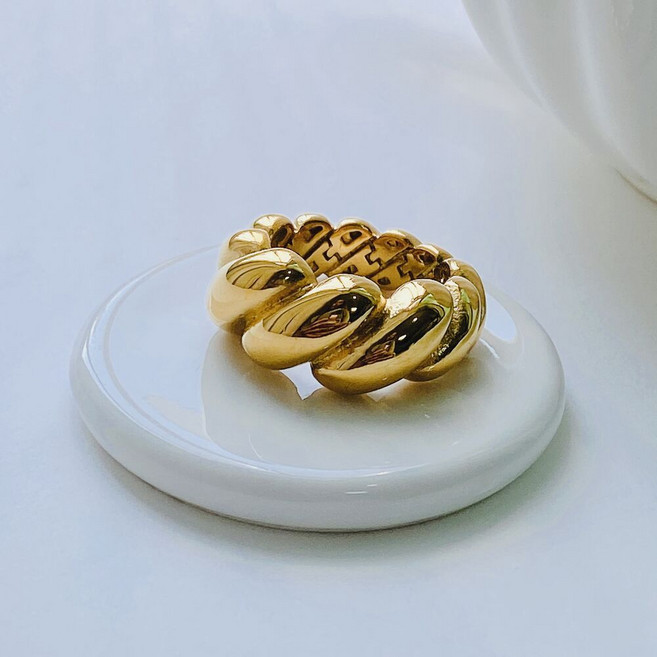 [써지컬스틸 ] 언발 꽈배기 크로와상 반지 (골드 은도금실버)