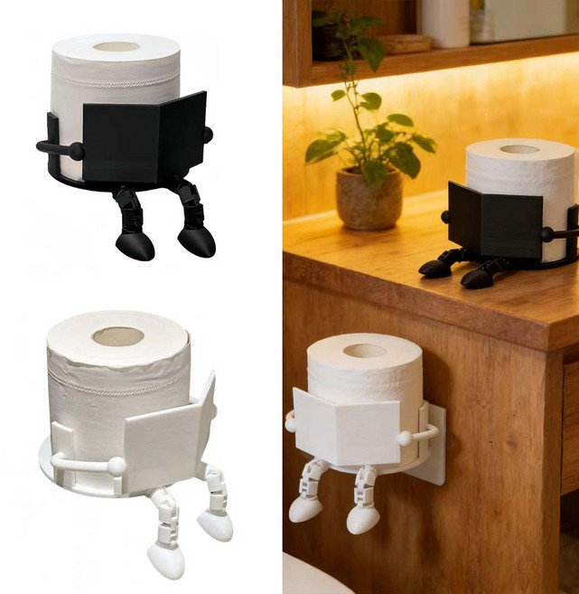 루베이 3D 카툰 인형 티슈 수납 홀더 가볍고 튼튼함 설치 간편 기숙사/가정/욕실, 블랙, 1개