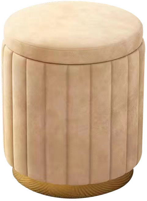 BOSUN 벨벳 원형 소파 화장대 수납 스툴 의자, 노란색-플란넬, 1개