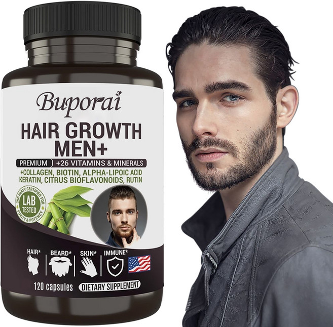 남성 모발 성장 보충제 - 26가지 미네랄 비타민 A C D E B1 B2 B3 B5 B6 B7 B9 B12 비오틴 칼슘 아연 콜라겐 알파리포산 케, 1개, 60정