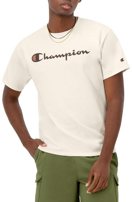 Champion 남성용 클래식 스크립트 그래픽 반소매 티셔츠 스탠다드 핏 로고 레귤러 및 빅 & 톨 가능 자연유래 XL 384075