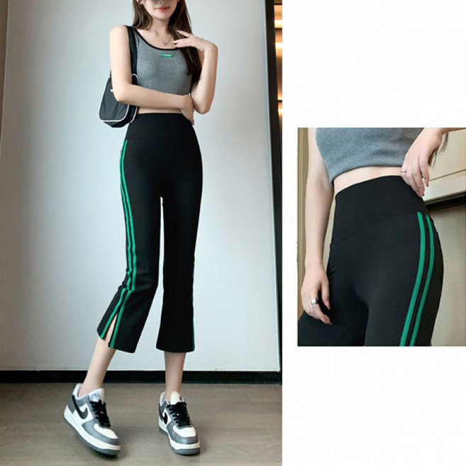 천하오 여성 7부바지 여름 상어바지 요가바지 스포츠 하이웨스트 트임 나팔바지 TZ1352