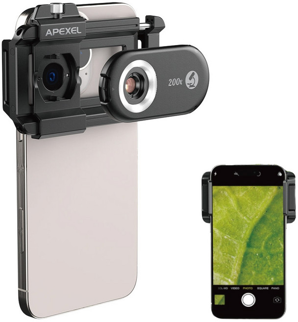 APEXEL 휴대용 현미경 스마트폰 휴대폰 휴대용 200배율 디지털 피부 교육 확대경, 1개