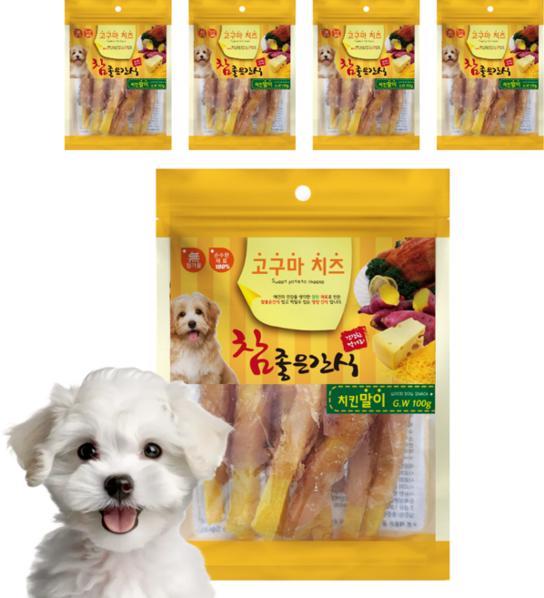 참좋은간식 고구마치즈 강아지 말랑 영양간식, 치킨말이, 100g, 5개