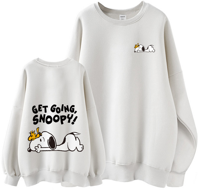 스누피 정품 남녀공용 오버핏 캐릭터 라운드 맨투맨 빅사이즈 데일리 티 루즈핏 커플 티셔츠 남자 여성 롱티 단체티 슬립