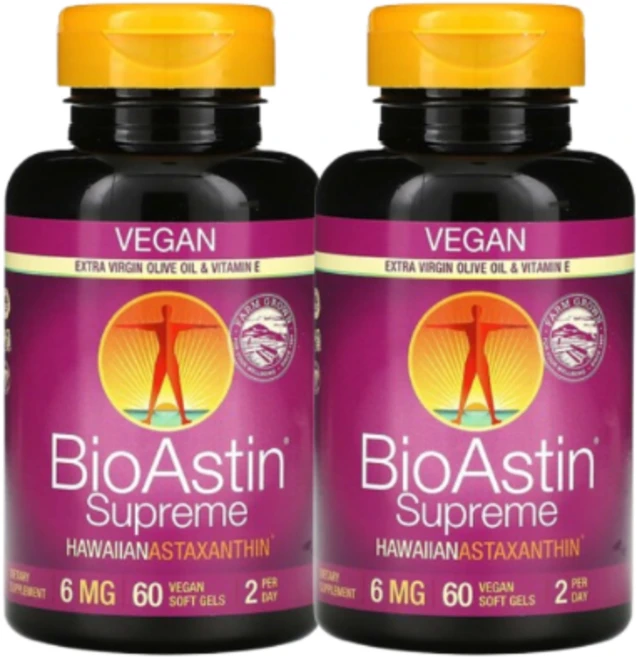 뉴트렉스 하와이 바이오아스틴 하와이안 아스타잔틴 6mg 소프트젤 NUTREX HAWAII BioAstin Astaxanthin Vegan, 2개, 60정 - 쿠팡
