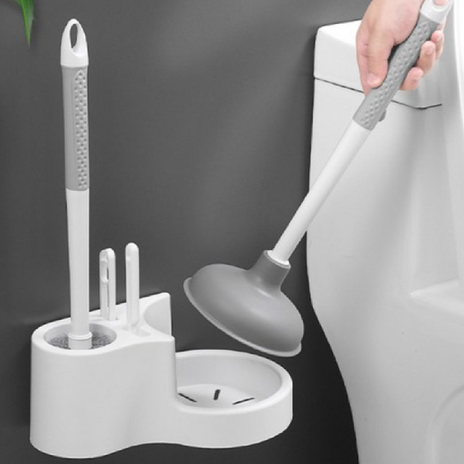 고씨네 4in1 클린마스터 벽걸이형 변기 뚫어뻥 + 청소솔 세트, 화이트, 1세트