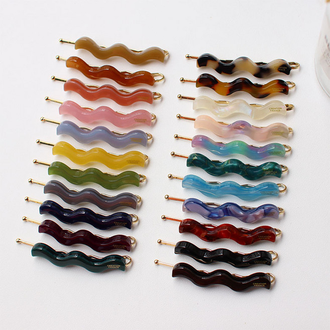 6cm 고급 물결 웨이브 호피 마블 프랑스 골드 헤어 실핀