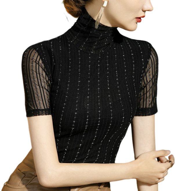 댄스복 상의 여성용 라인댄스복 폴라 레이스 슬림 망사 스판 티셔츠 공연복 뉴타임즈Women's T-shirt