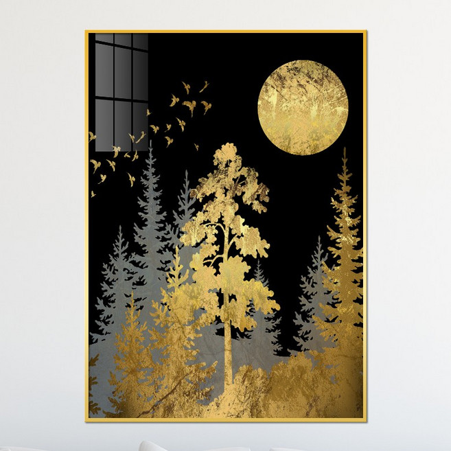 아트블루 풍수 인테리어 황금 나무 사슴 액자A 부모님 개업 선물, 2_황금나무 숲과 보름달 블랙배경