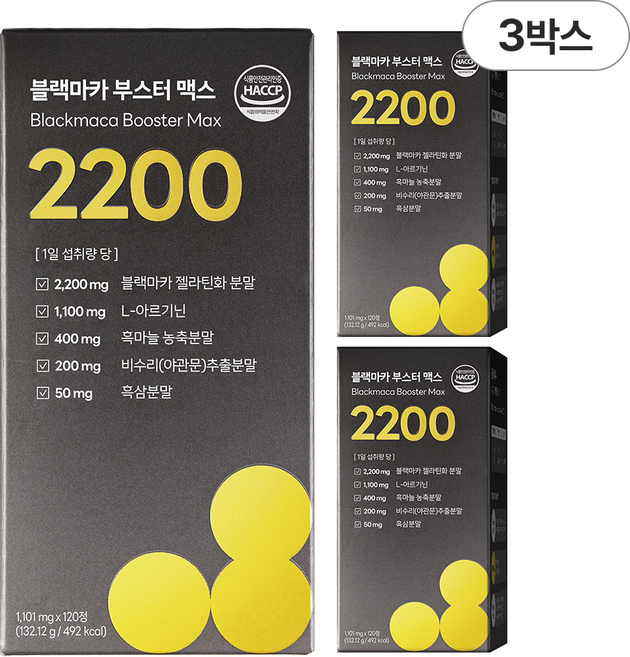 담을수록 블랙마카 부스터 맥스 2200 남성활력 고함량 블랙마카 아르기닌 흑마늘 야관문 아연, 120정, 3박스
