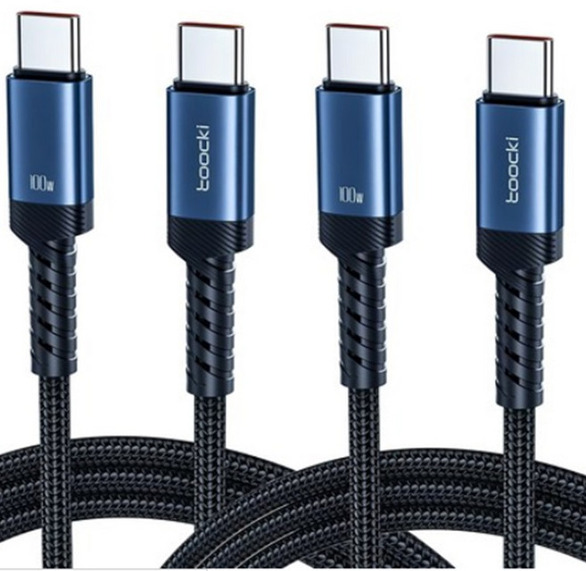 Toocki 단선 방지 E Marker 칩 100W C to C 타입 초고속 메탈 충전 케이블, 불루, 2개, 2m