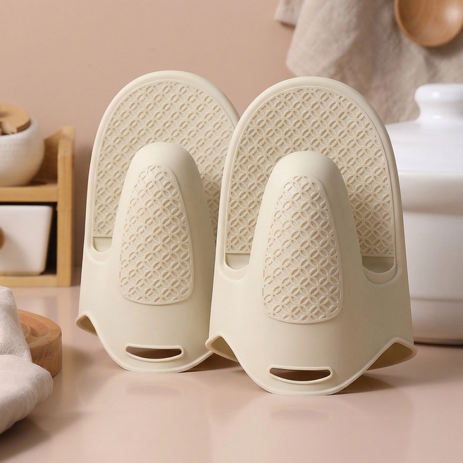 와티케 통세척 화상 방지 실리콘 오븐 장갑, 2개, 크림색