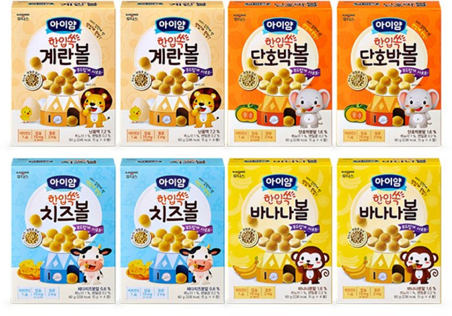 일동후디스 아이얌 한입쏙 볼과자 8개 혼합(계란볼 단호박볼 치즈볼 바나나볼), 1세트, 60g, 계란볼2 + 단호박볼2 + 치즈볼2 + 바나나볼2