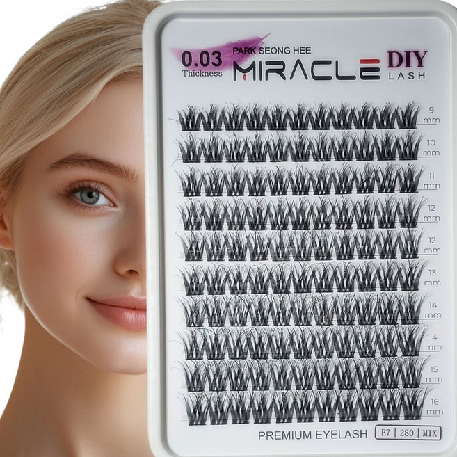 미라클래쉬 부분 속눈썹 세계최초 0.03mm 두께의 세계적인 기술력이 집약된 초경량 아이래쉬 E7-280, 1개, 12mm