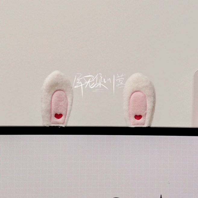 비포쉬프팅 모니터꾸미기 토끼귀 장식 컴퓨터 테두리 기타, 1개, 하트 화이트 토끼 귀 1쌍