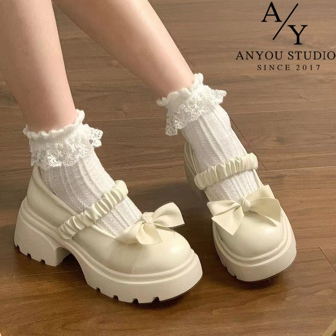 ANYOU 여성 로퍼 데일리 편안한 통굽 키높이 구두 패션 클래식 리본 메리제인 슈즈