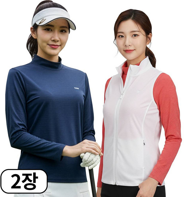아소트 여성 쿨링 반목티 기능성 긴팔 스포츠 골프웨어 등산 작업복 이너 티셔츠 2장세트