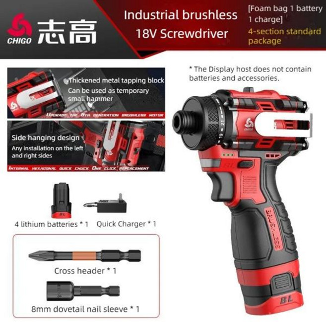 전동라쳇 충전식 임팩 드릴 CHIGO 브러시리스 전기 무선 노크 가능 드릴러 드라이버 80N.m 18V 스크루 리튬 이온 배터리 전동 공구, [01] CHIGO 18V, [01] 유럽 ​​연합