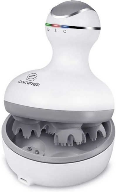 COMFIER 컴피어 전기 무선 모발 두피 마사지기 84개의 마사지 노드를 반죽한 휴대용 헤드 스크래처 성장 딥 클린 및 스트레스 완화를 위한 남성 아빠를 선물, White, 1개