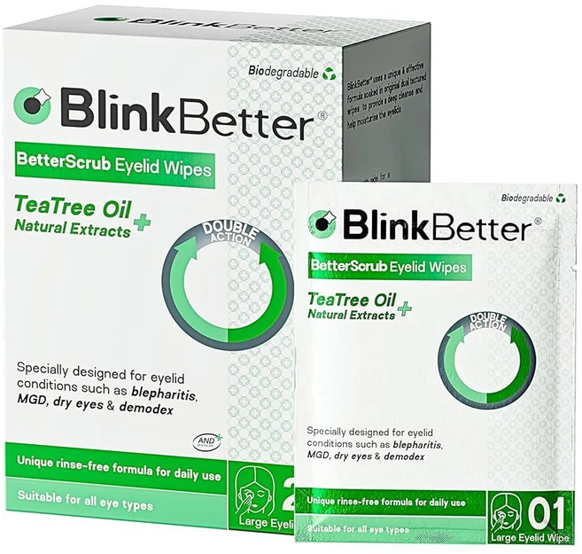 블링크베터 티트리 오일 눈꺼풀 물티슈 - 60 (3팩) 천연 안검염 MGD 및 안구 건조 | 클렌징 진정 이중 텍스처 트리플 수분 포뮬러 생분해성 순한 제품, 20 Count (Pack of 1) - 쿠팡