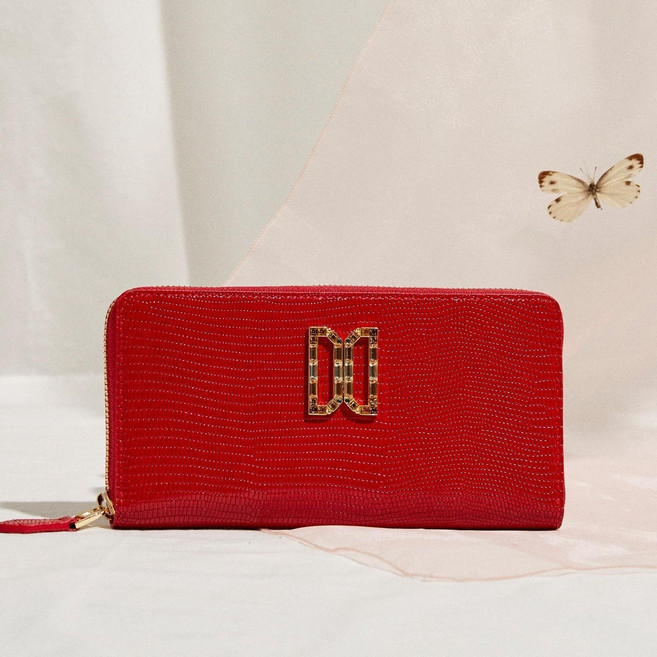 [백화점정품] 닥스 크리스탈장식 고급 레드 천연가죽 여성용 명품 선물용 장지갑