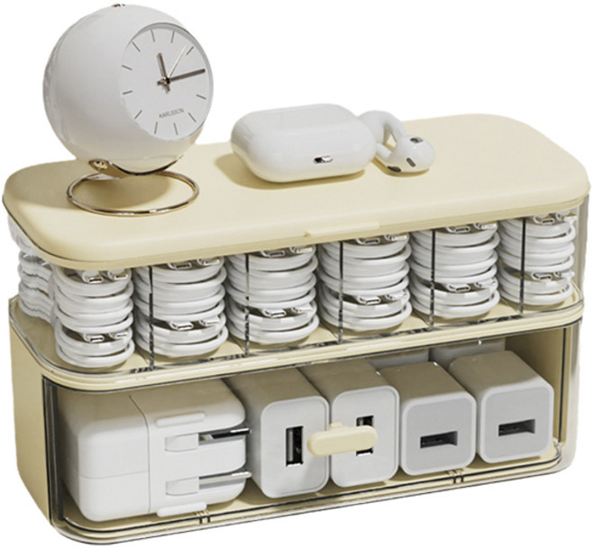 YF 대용량 아크릴 케이블 전선 충전기 수납함 정리함 다용도 케이블 보관함 서랍 정리 아이템, 베이지