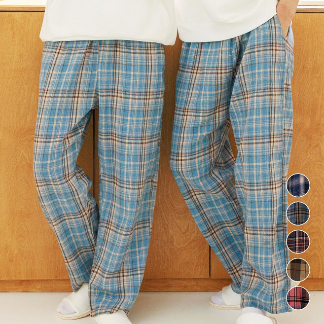 커플 남여공용 체크 파자마 밴딩 바지