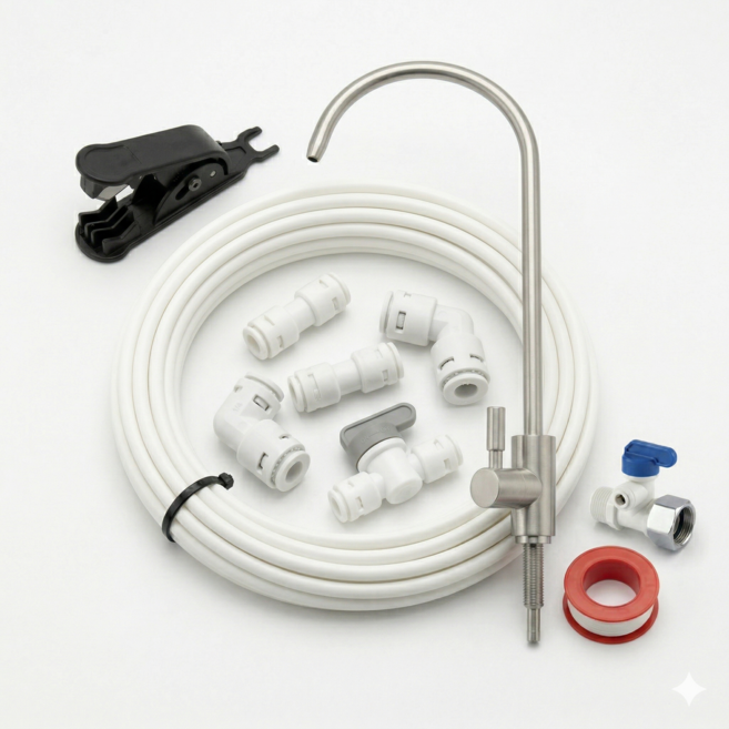 정수기 STS304 스테인리스 파우셋 조리수밸브 1/4사이즈 물선5m 소짜아답터 I피팅 L피팅 볼밸브 컷팅기 테프론테이프 블루하운드K, 1세트, I세트