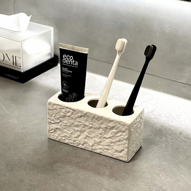 블럭마트 고급 세라믹 칫솔꽂이 3구, 화이트, 1개