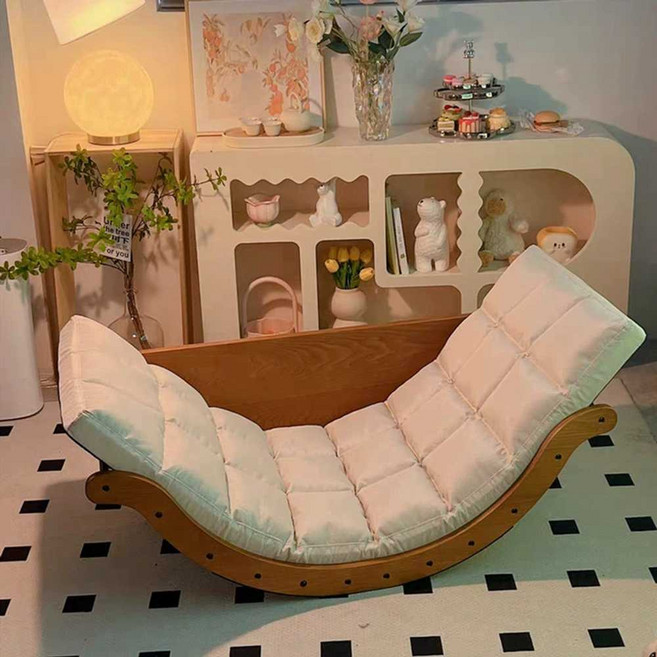 어린이 흔들의자 우드 언덕 나무놀이 쿠션 구름다리 아치, 1개, 원목 + 화이트 쿠션