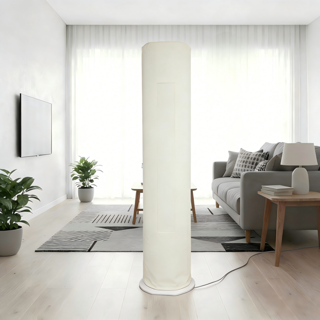 Maggoing 사계절 사용 가능 스트레치 원단 스탠드+벽걸이 에어컨 커버 먼지방지 거실용, 밀크 화이트