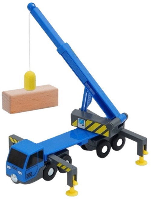 木製磁性吊車/工程車玩具 (兼容IKEA木質軌道), 藍色大吊車+木塊