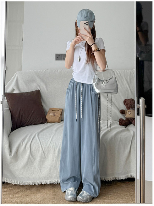 POMTOR 여성용 아이스 쿨링 데님 시원한 얇은 소재 편한 여름통바지