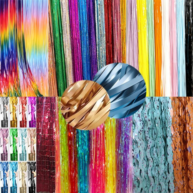 요즘파티에는커튼이기본이죠 은박 비닐 무광 럭셔리 사각 꽈배기 레인보우 홀로그램 생일 크리스마스 축하, 1개, 비닐옐로우