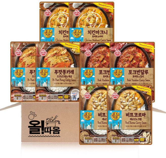 오뚜기 오즈키친 카레 기획세트 (비프코르마+치킨마크니+푸팟퐁+포크반달루)2개씩, 180g, 1개