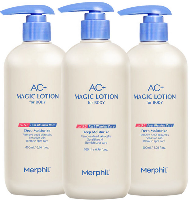 메르필 바디여드름 등드름 닭살 뱀살피부 개선 AC+매직 바디로션 베이비코튼향, 400ml, 3개