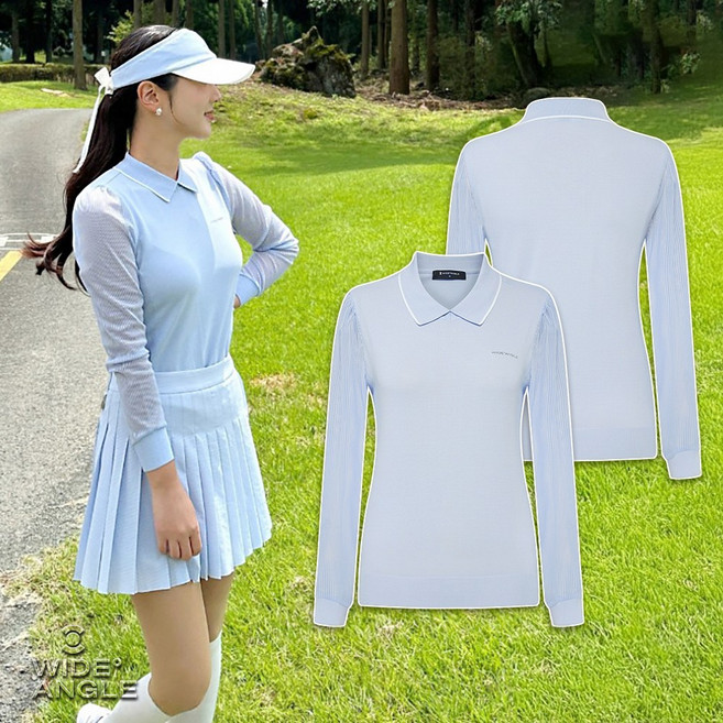 와이드앵글 여성 골프웨어 여름 카라 니트 W.ICE 페미닌 메쉬 풀오버 WWM25K81