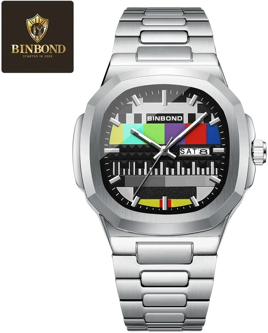 빈본드 크리에이티브 TV 다이얼 남성용 시계 패션 오리지널 레트로 디자인 야광 쿼츠 손목시계 (캘린