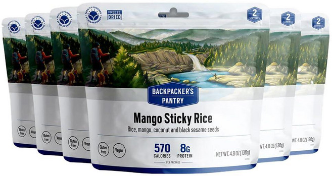 Backpacker's Pantry 망고 스티키 라이스 - 냉동 건조 배낭여행 및 캠핑 음식 - 비상 식품 - 단백질 8g 비건 글루텐 프리 - 1개입, Pouch (6 - Count), 1개