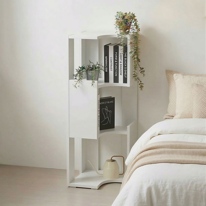 슬롯 2단 3단 코너 슬림 400 책장 선반 틈새 모서리 수납장, 퓨어화이트, 슬롯 3단 400 코너장
