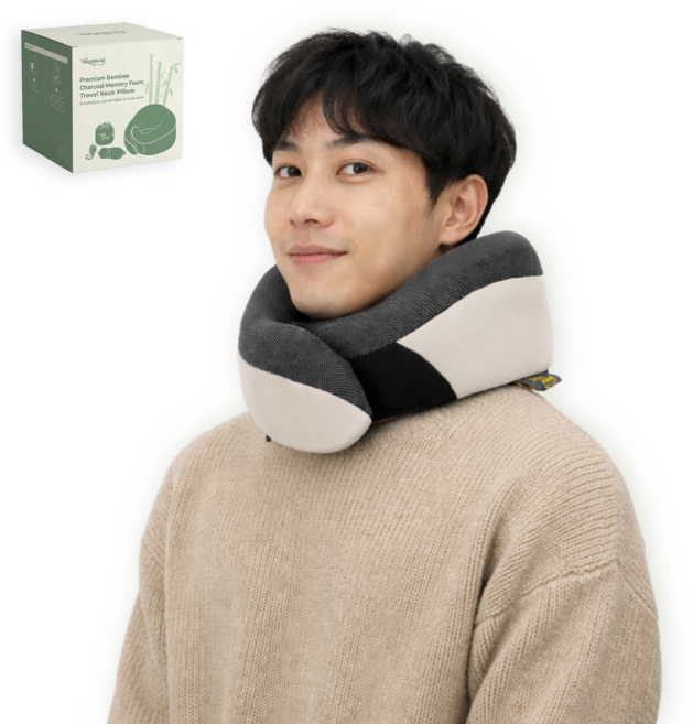Magmont 기내용 목베개 대나무숯 메모리폼 여행용 목쿠션, 베이지