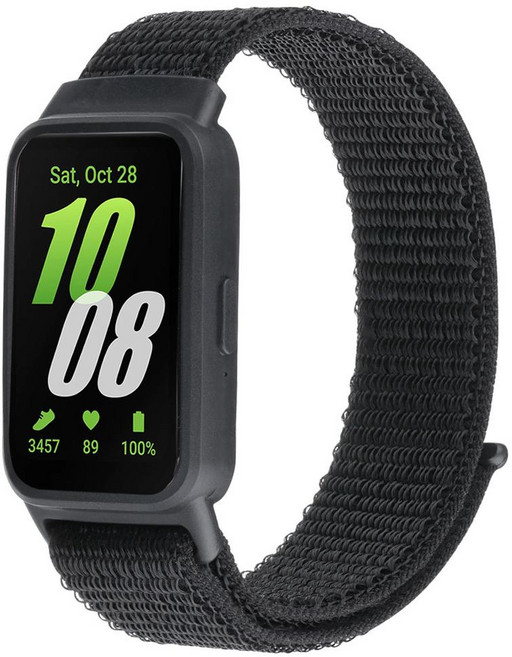 xDfind 삼성 갤럭시 핏 3 시계 프레임 통합 나일론 후크 앤 루프 패스너 시계 밴드, 1개, 검정