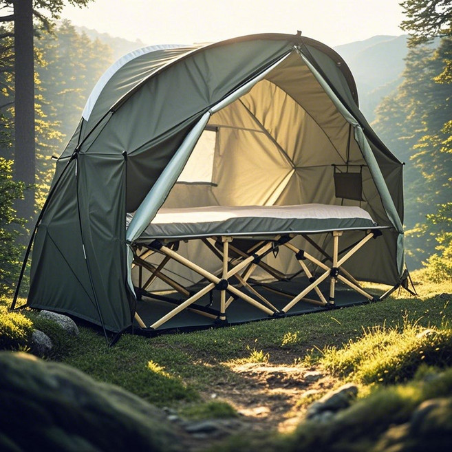 1인용 야전침대텐트 캠핑 텐트 세트 방수 피크닉 낚시용 편안한 캠핑 장비, 녹색