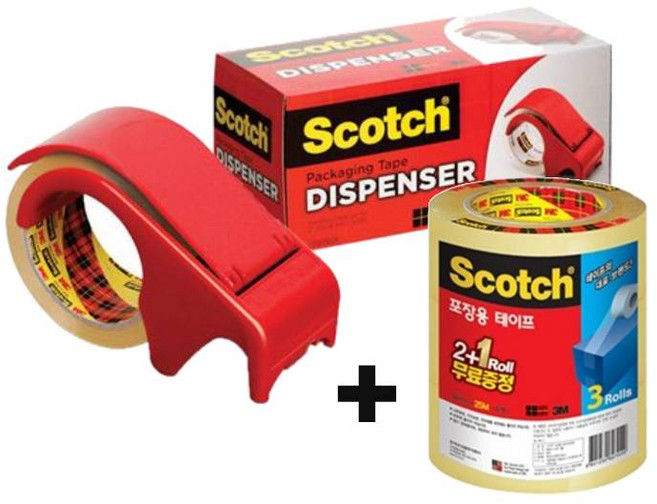 쓰리엠 스카치 포장용테이프 디스펜서 DP-300RD + 리필 3625V 48mm×25m 3p세트, 투명, 1세트