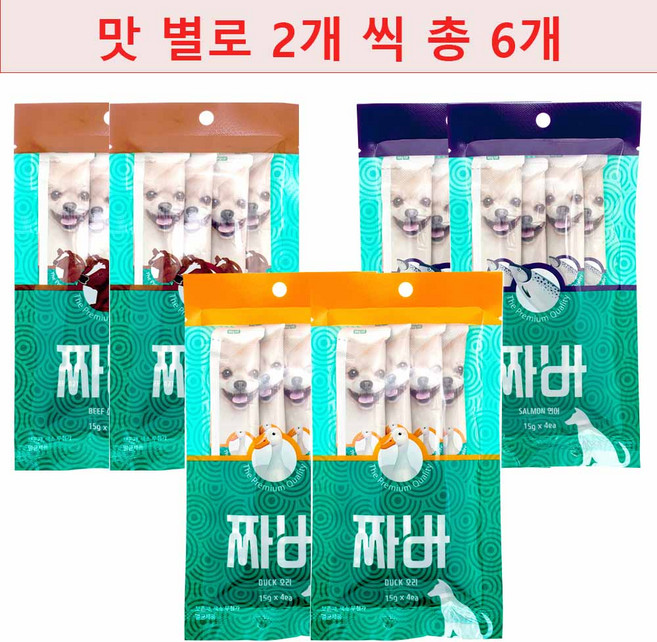 기호성 좋은 짜먹는 간식 짜바 유산균 3종(소고기/연어/오리) 2개씩 총 6개, 60g, 1개