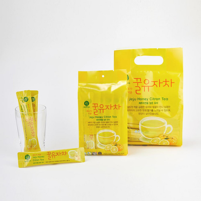 제주엔팜 꿀 유자차 스틱차 액상 스틱청 유자청, 25g, 15개입, 1세트