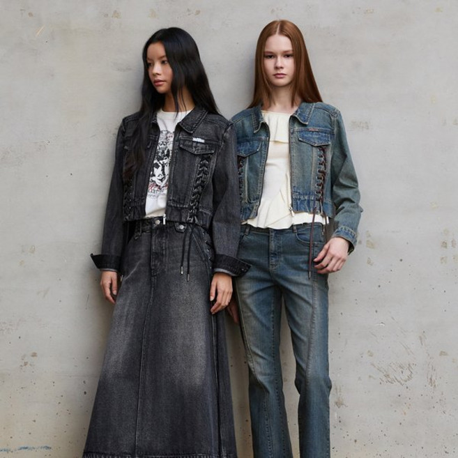 [백화점 정품] 에고이스트 [BLUE LABEL] 레이스업 집업데님자켓 (ER3ODZ01)