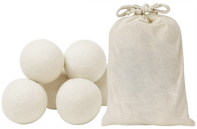 건조기 양모볼 6P+보관백 세트 세탁 먼지제거 드라이볼 정전기 방지 건조기볼, 1개, 6cm 6p+보관백 세트 화이트