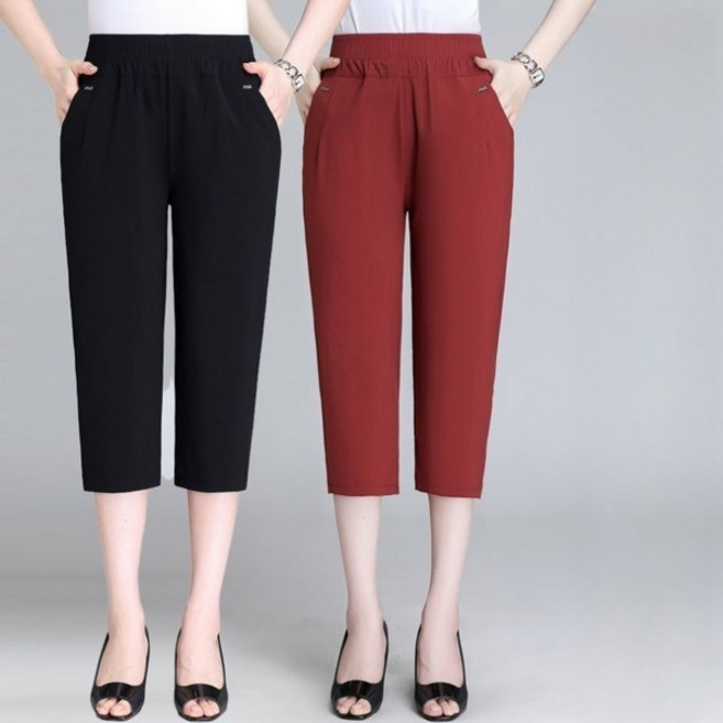 (세일 추천) 100kg까지 빅사이즈 여성 하이웨이스트 아이스 트임 통 9부 데님팬츠 여름 편한 심플 캐주얼 얇은 시원한 패션 스판 통바지 날씬해보이는 데일리 워싱 블루 청바지